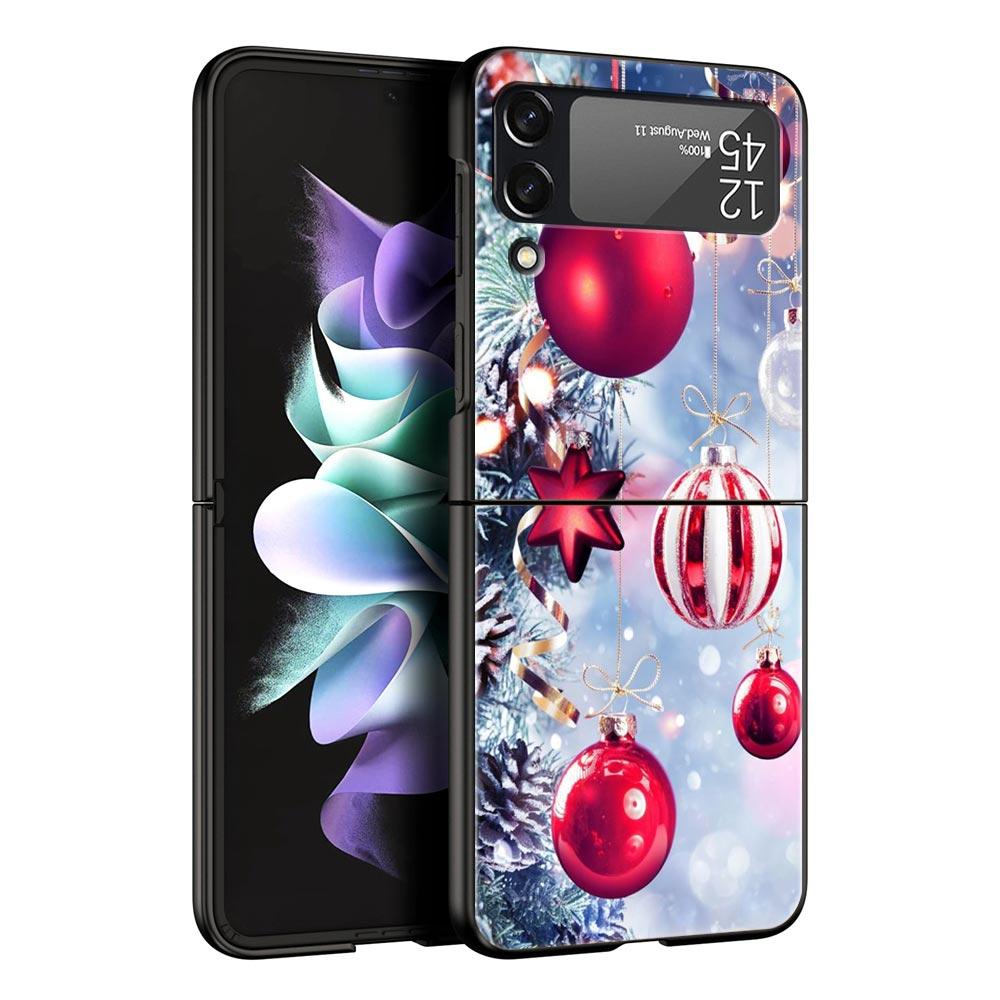 

Christmas Graphic Printed Phone Case For Samsung Galaxy Z Flip3 Flip4 Flip5 PC Shell For Z Flip 3 4 5 Black Hard Folding Cover Galaxy Z Flip 5