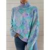 Womens Christmas Print High Neck Sweater Loose Fit Casual Long Sleeve Top