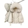 Womens Hooded Down Coat With Raccoon Fur Trim Knit Sleeve Loose Fit Mid-Length Warm Winter Jacket