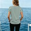 Women's Casual Round Neck Short Sleeve Striped Print T Shirt Top Button Front Design Lightweight Summer Shirt