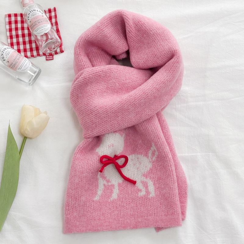Knitted wool autumn and winter cold-proof versatile warm comfortable neck protection scarf three-dimensional bow jacquard deer scarf