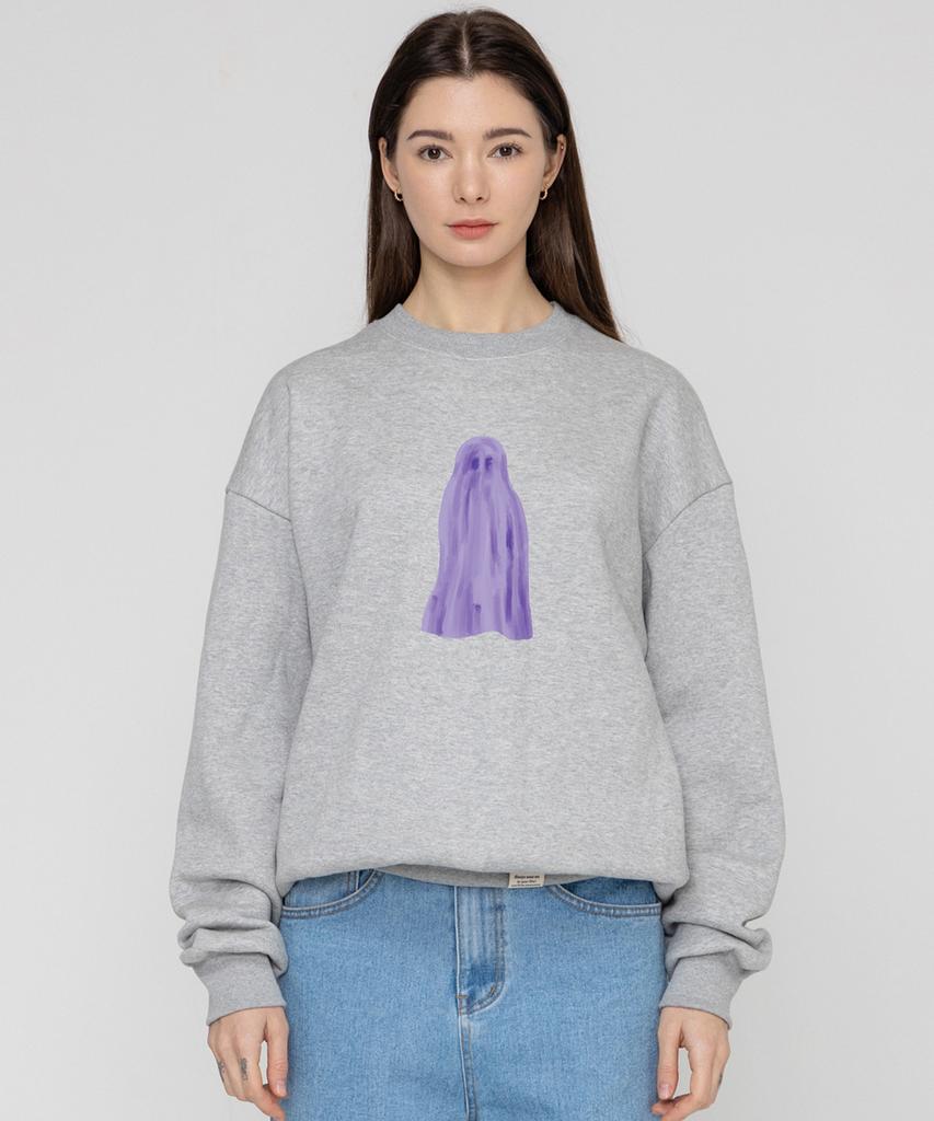 GRAVER [Unisex] Ghost Center Sweatshirt_Gray/Purple Logo