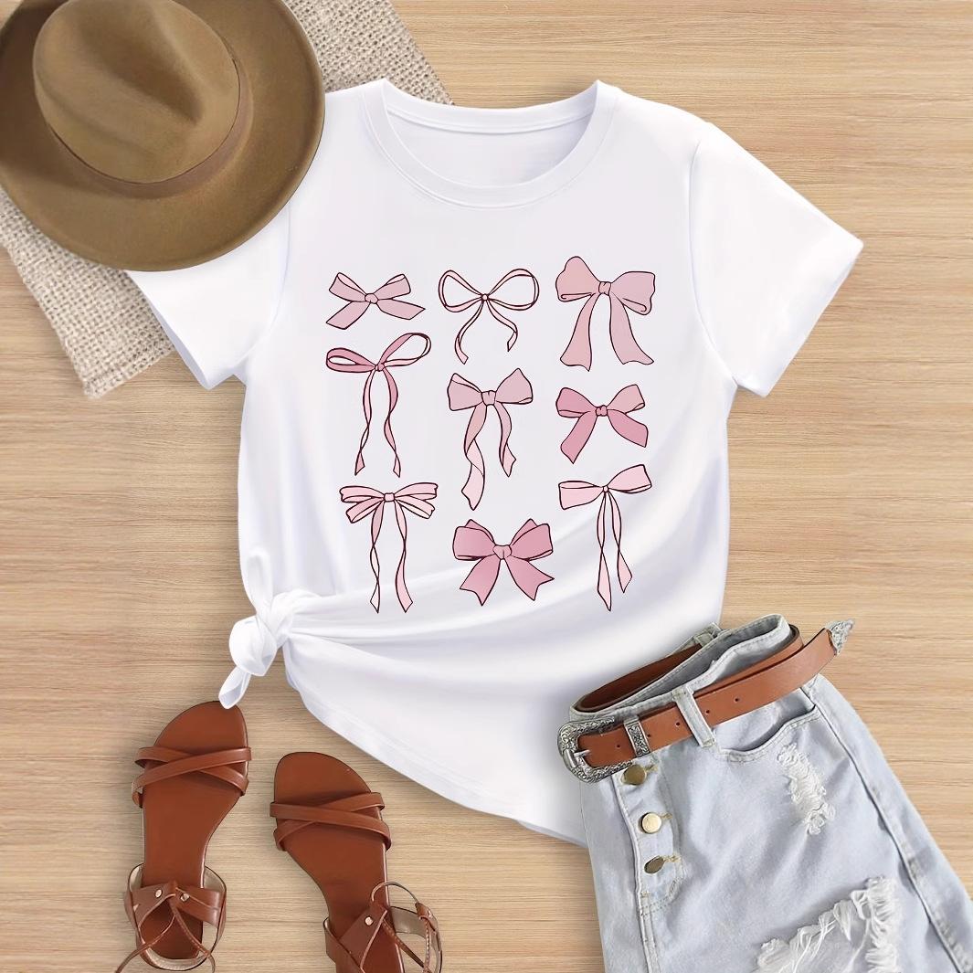 

Girls Casual Pink Polka Dot Pattern T-shirt for Summer, Children s Fashionable Short-sleeved T-shirt 5-6Y белый