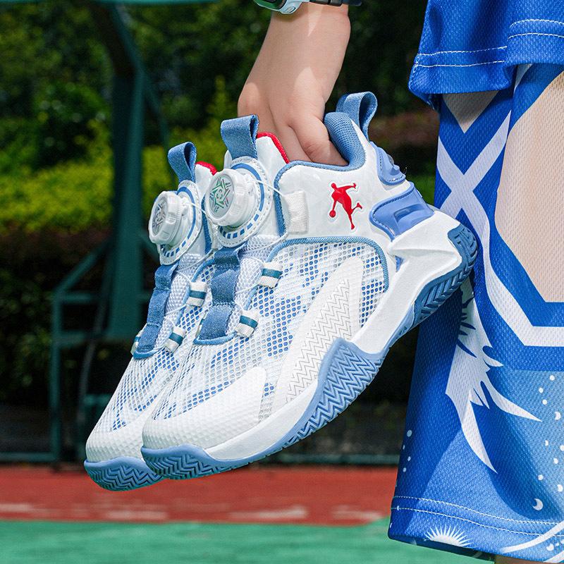Children's basketball shoes summer new boys' rotating buckle sports shoes medium and older children's breathable shock shoes
