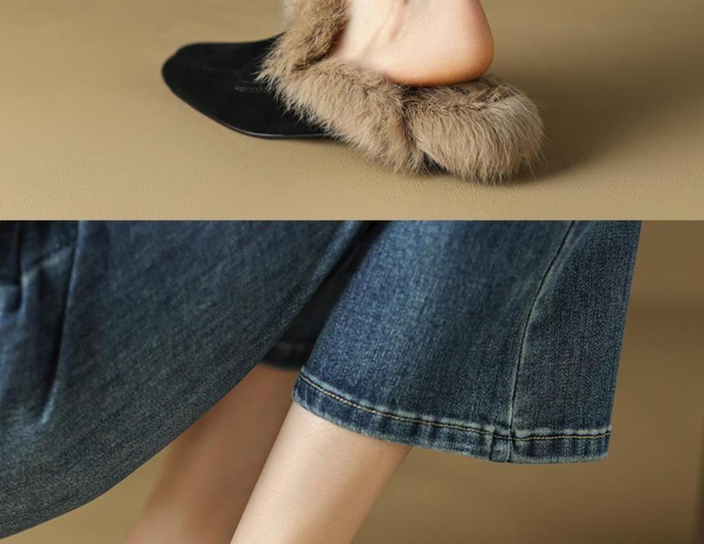Women's 2025 Autumn/Winter Flat Suede Velvet Furry Mule Slippers