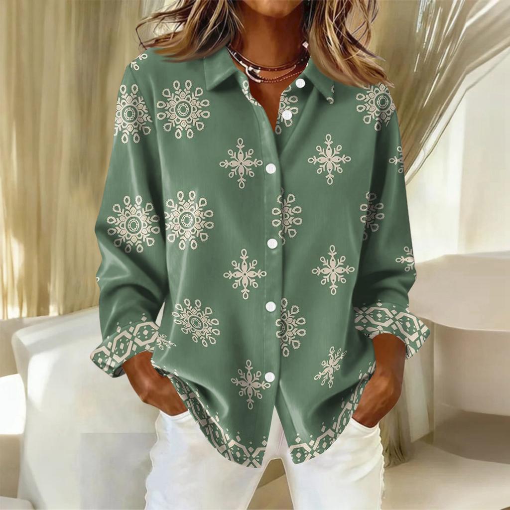 Damenhemd mit floralen Knöpfen, Langarm-Freizeit-Regular-Hemd Blusen Freizeit Übergröße Basic-Tops