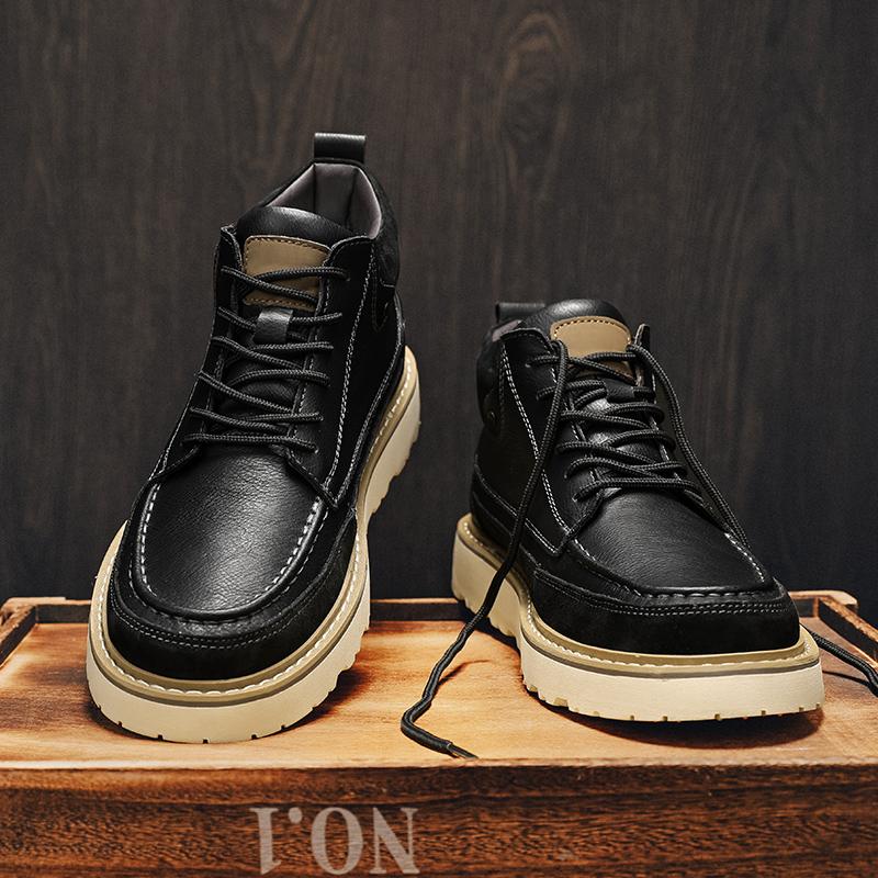 Italian Men Genuine Leather Motorcycle Boots Classic Vintage Casual Leather Flat Designer Shoes Outdoor Ankle Boot Walking Shoes