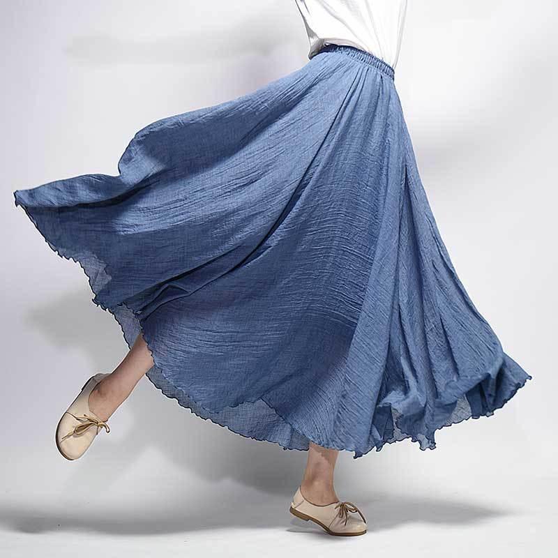 Summer New Overskirt Cotton and Linen Skirt Linen Solid Color Long Dress Loose Large Swing Skirt Pleated A- Line Skirt
