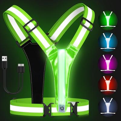 LED Reflective Vest Running Gear, 5 Lights Colors High Visibility Reflective Running Gear Rechargeable Light Up Running Vest for Running  Adjustable