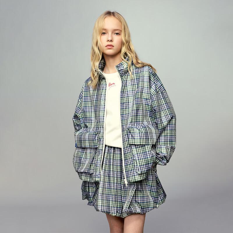 ELLE KIDS Girls Blue Green Plaid Jacket 150