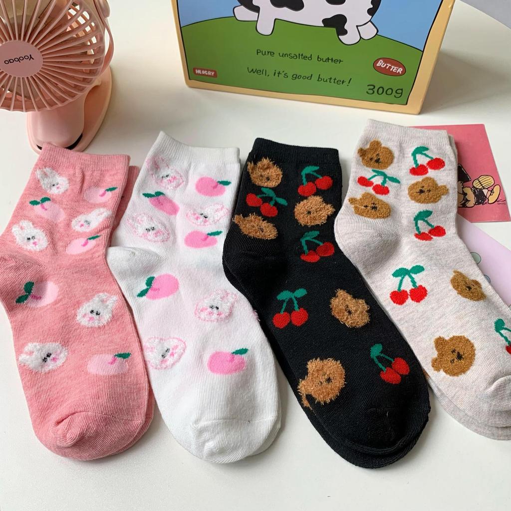 Happy Year Of The Rabbit Socks Bubble Cotton Cute Stacking Socks Little Rabbit Flower Cartoon Medium Tube Socks Cotton Socks Women