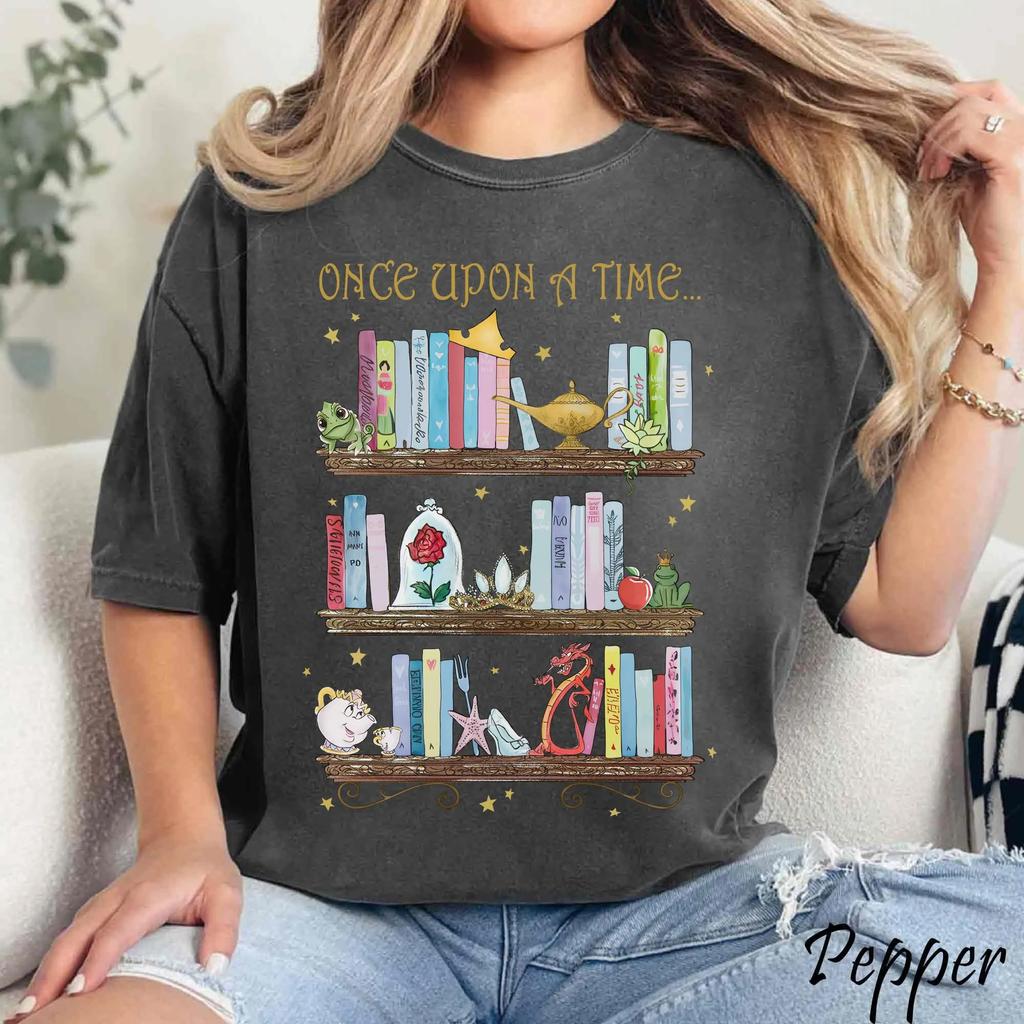 2026 Summer Princess Bookshelf Graphic Tshirt Unisex Unisex Fashion Cotton Quality Casual Loose Short Sleeve Classic Unisex