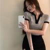 Summer Color-Block Korean-Style Base Layer Top V-Neck Breathable Polo Shirt Sweet and Lovely Slim Lapel T-shirt