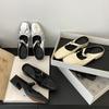 [sheii] Please See the Details~ Square Head Lambskin Pleated Bag Head Thick Heel Slippers Women's Half Drag Outer Wear