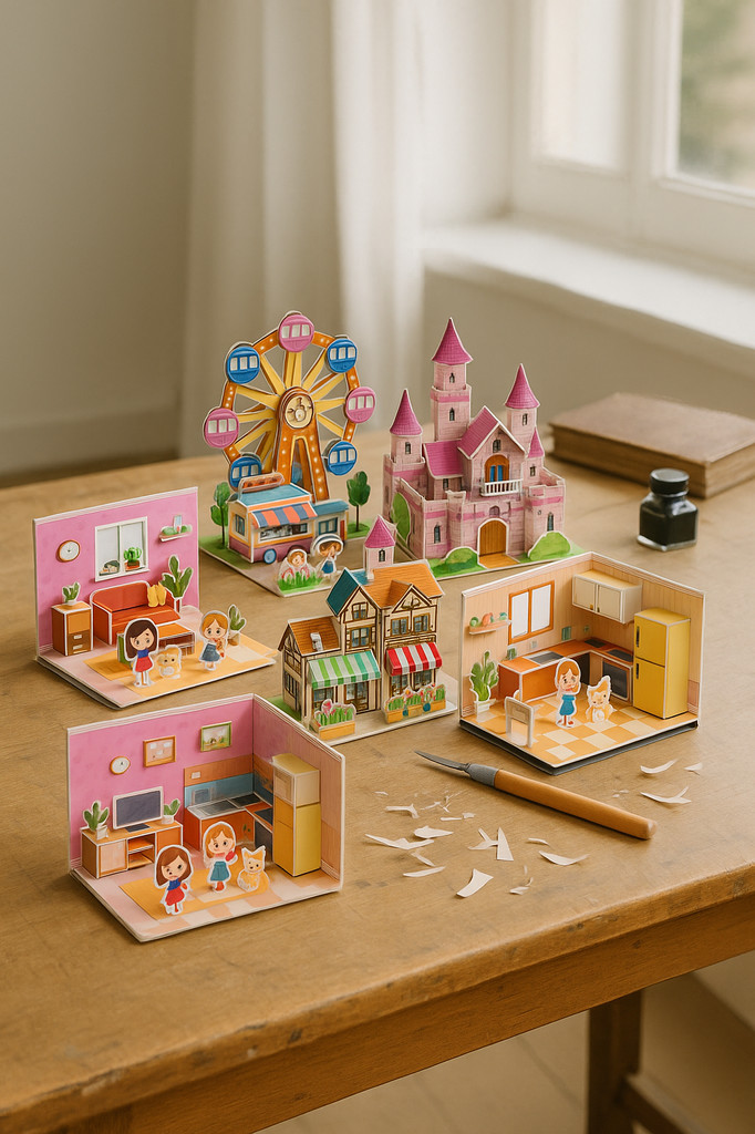 Dreidimensionale 3D-Modell-Puzzles, handgefertigte DIY-Häuser, Bausteine, Kinderspielzeug