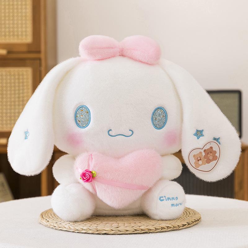 Cinnamoroll Plush Toy: Cute Heart-Hugging Dog with Bow