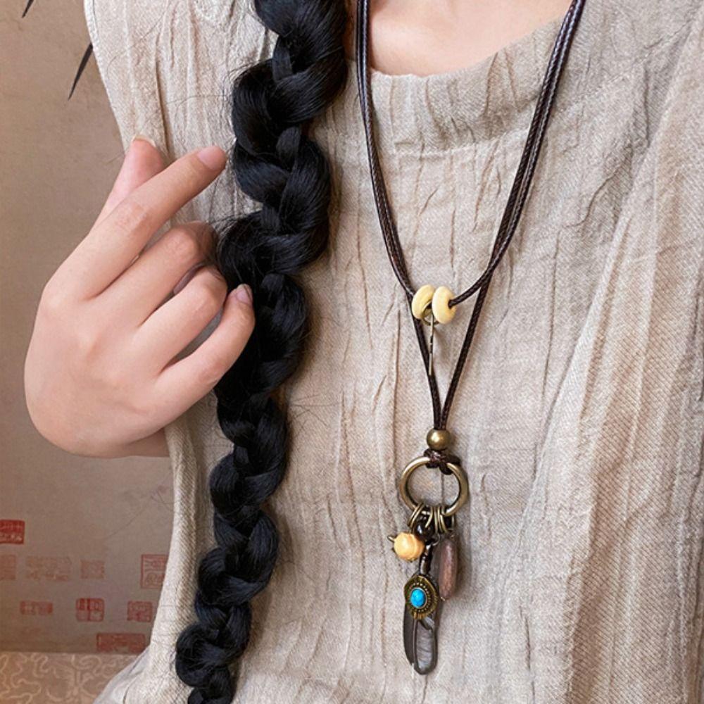 Wood Ethnic Style Necklace Geometric Long Sweater Chain Bohemian Style Choker  Jewelry Accessories