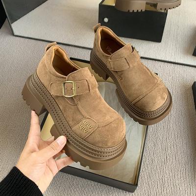 [Youshilai] Matlederen platform loafers dames lente 2025 nieuwe retro muffin veelzijdige kleine leren schoenen