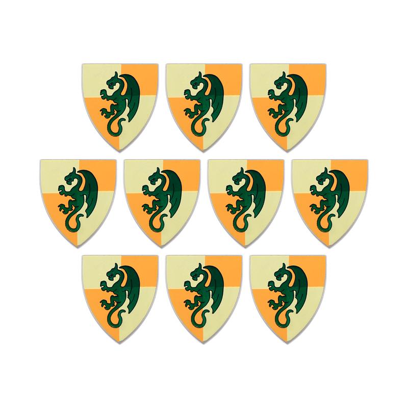 MOC Medieval Military Castle Weapon Roman Knight Helmet Shield Accessories Building Blocks Green Dragon Lion Crusader Bricks Toy