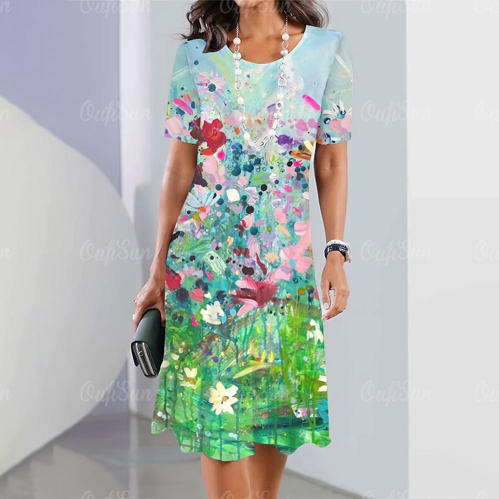 New Printed Women's Dress Women's Elegant Long Dress 2024 Summer Women's Dress One Piece Dress