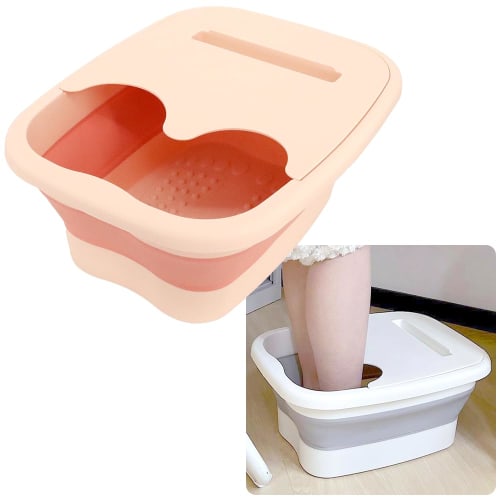 Large-Capacity Footbath Bucket for Indoor/Outdoor Relaxation, Keeps Water Temperature, Folds Up, and Massages the Soles of Your Feet (Pink)