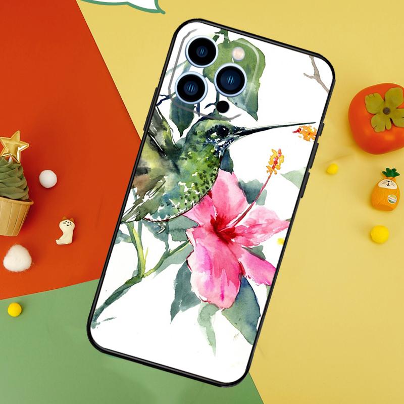 Hummingbird and Flowers Phone Case For iPhone 17 Pro Max 16 15 14 12 11 13 Pro Max Plus 12 13 Mini 16e 17 Air Cover