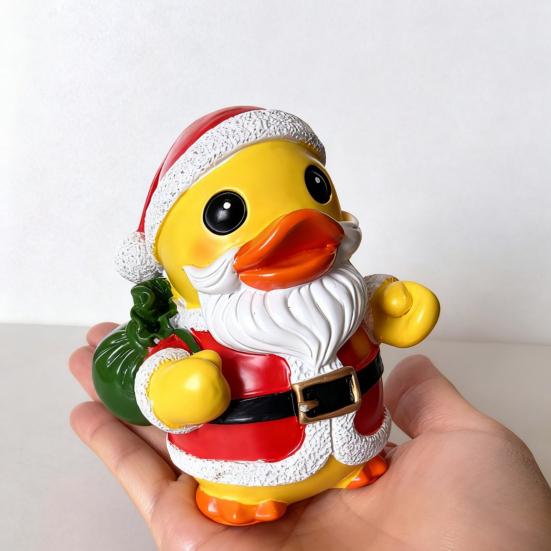 Christmas Santa Claus Duck Figurine Cartoon Santa Duck Resin Statue Sculpture Xmas Holiday Party Desktop Decoration