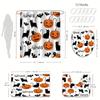 Halloween Shower Curtain Set - Pumpkin Cat Bat Spider Design, Includes Toilet Lid Cover & Bath Mats, 180X180Cm, 12 Hooks