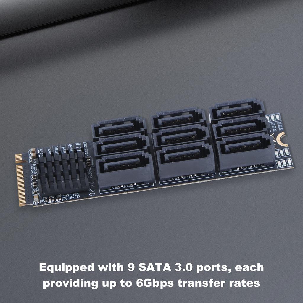 M.2 M KEY Nvme To 9 Ports SATA 3.0 Adapter 6Gbps M.2 To SATA 9-Port Expansion Card PCIE 3.0 X2 Hard Disk Capacity for Desktop PC