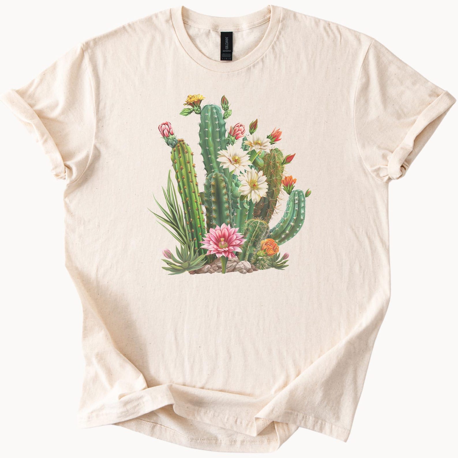 Desert Cactus Flower Graphic T Shirt Colorful Succulent Garden Tee Botanical Nature Art Shirt Southwestern Plant Lover Gift 110