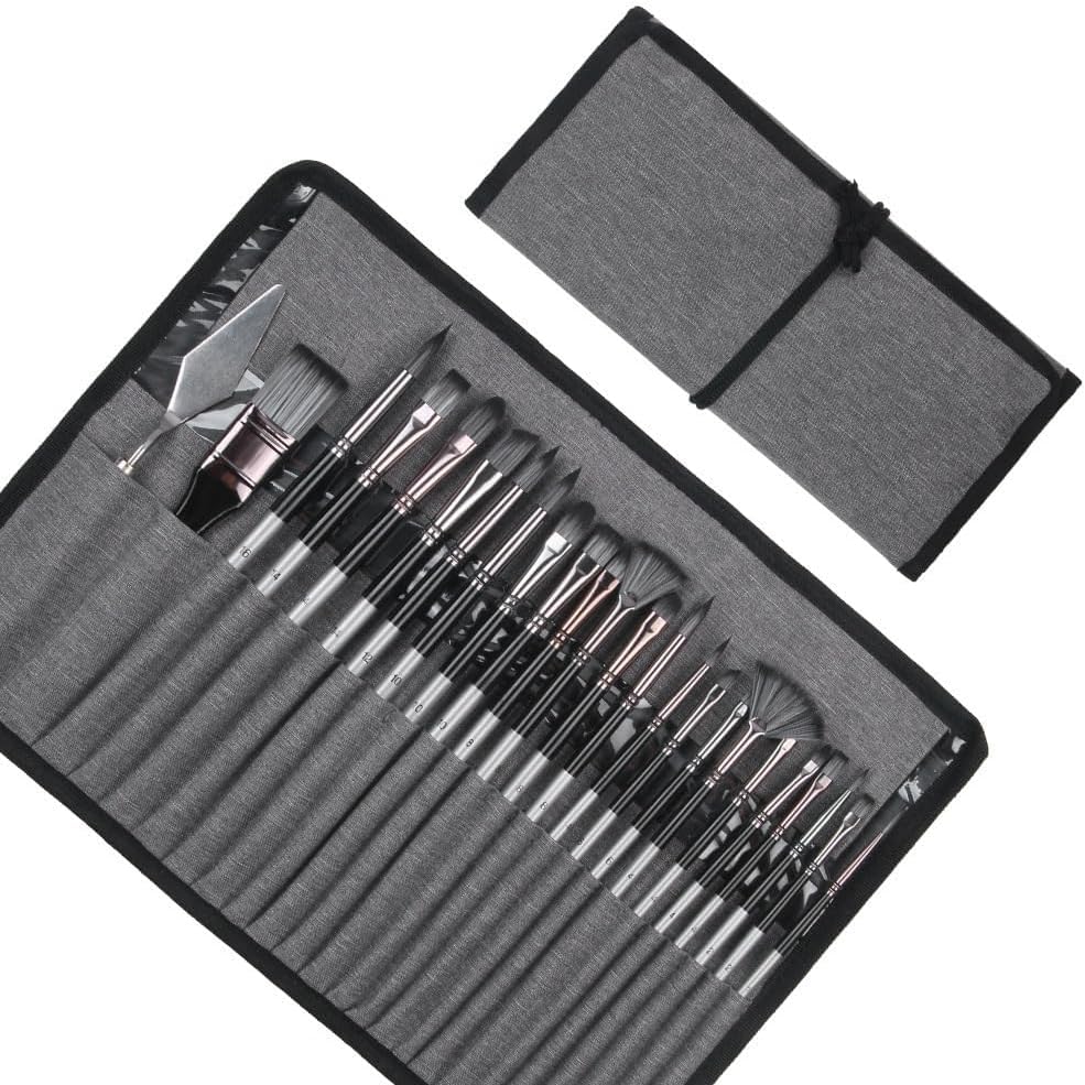 Professional Paint Brush Set, 24-Piece Set for Watercolor, Oil, Acrylic, and Other Paints, Includes Long Handle, Round, and Flat Brushes