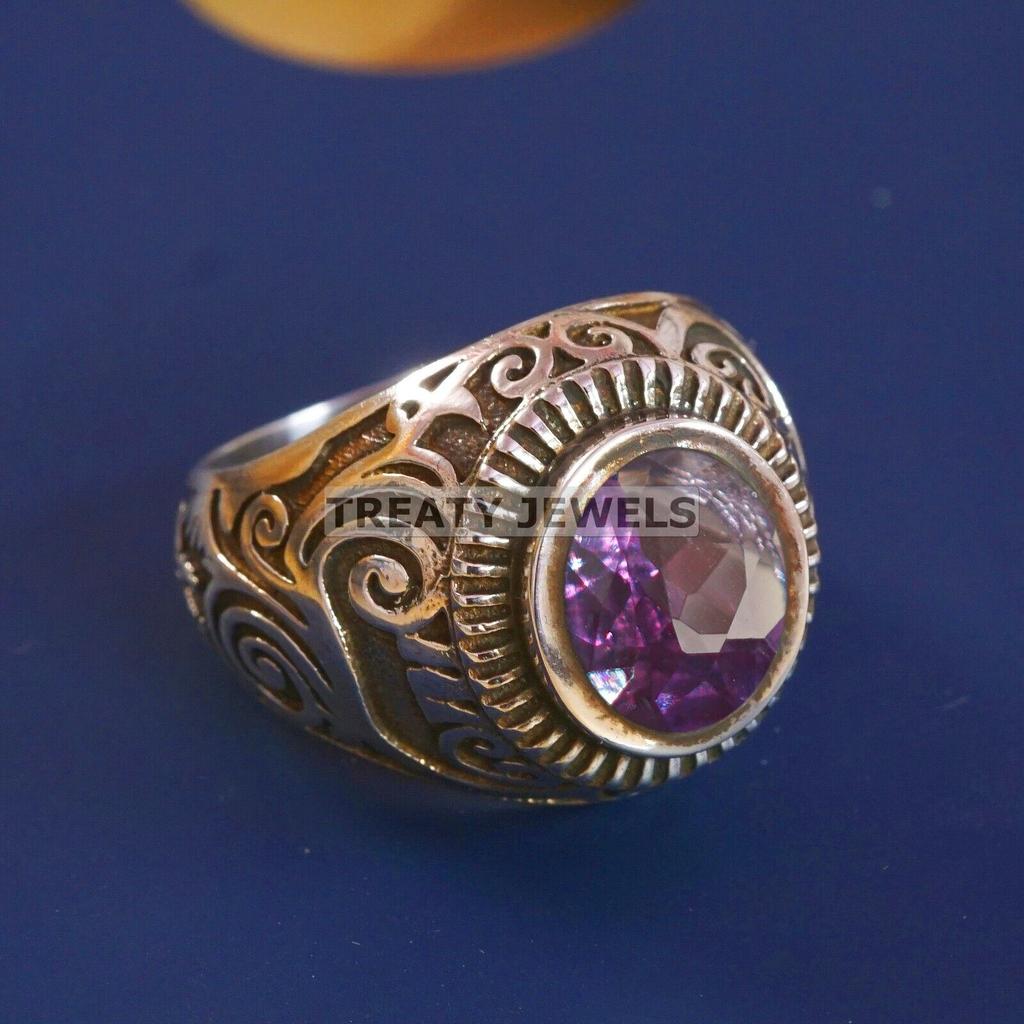 Alexandrite Oval Cut  Gemstone With 925 Sterling Silver Ring For Men's #A602 JL375656785173