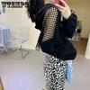 WTEMPO Aushöhlen Mesh Patchwork Smock Frauen Lose Langarm Hoodies + Westen Zwei Stücke Set Weibliche Tanz Sweatshirts