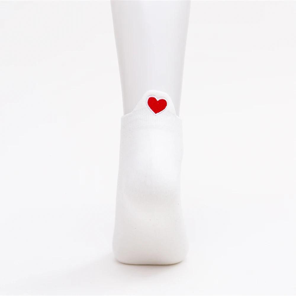 New Women's Summer Spring Cartoon Cotton Funny Embroidery Red Heart Socks Cute Girls Colorful Short Ankle Sokken Dropship