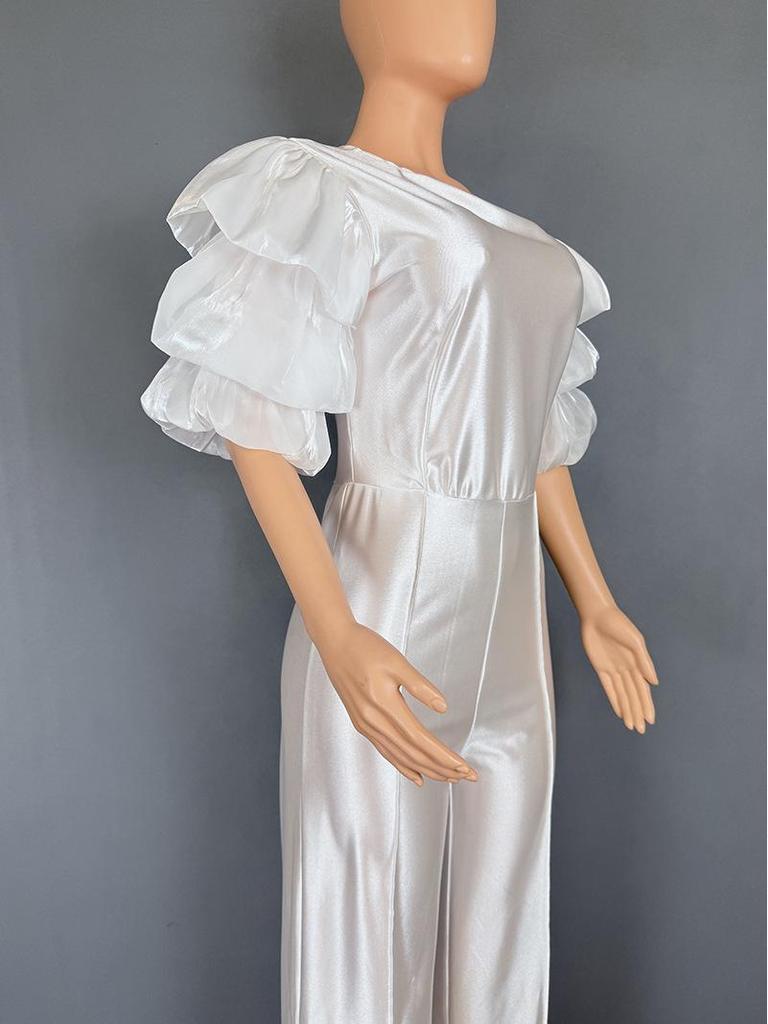 Women's One-Shoulder Stacked Sleeve Jumpsuit Party Dress 5813