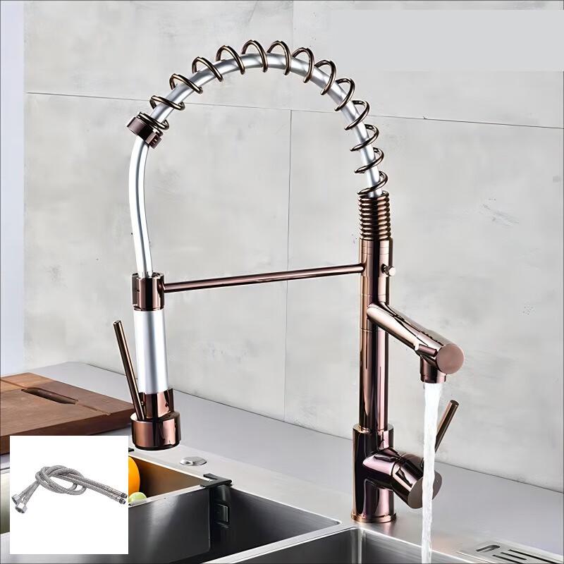 Двухфункциональный выдвижной кухонный смеситель TLXT цвета розового золота