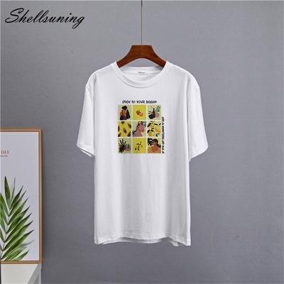 Shellsuning Retro Estetické Umělecká Trička Dámská 2023 Léto Nová Nadměrná Ležérní O-výstřih Základní Trička Streetwear Dívčí Top 100% Bavlna Gotické Topy