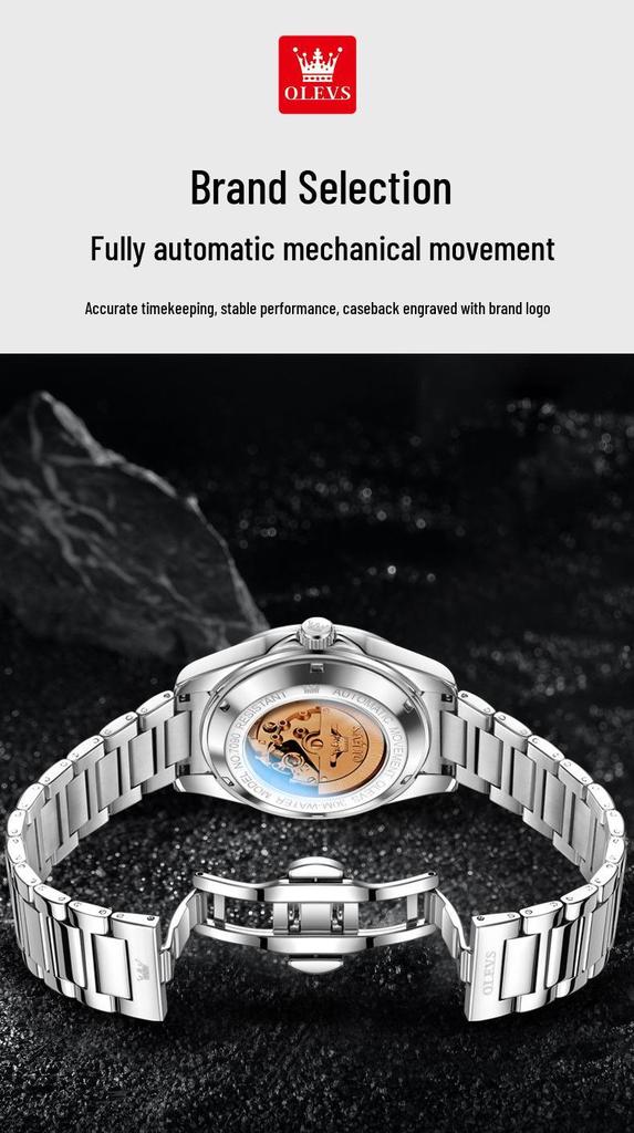 OLEVS Men's Automatic Mechanical Watch - Day/Date, Waterproof, Luminous, Steel Band