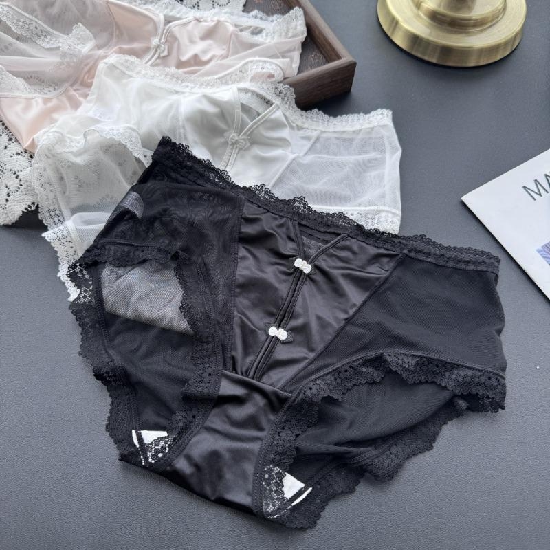 Women's Spring-summer Deep V Careful Machine Ice Screen Yarn Lace Edge Sexy Panties