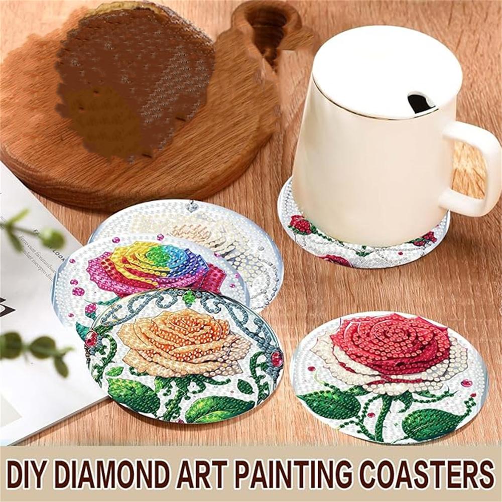 8 Pieces/set of Diamond Flower Patterned Coasters, DIY Coasters with Holder, Suitable for Beginners and Adults, Art and Craft Supplies Gifts