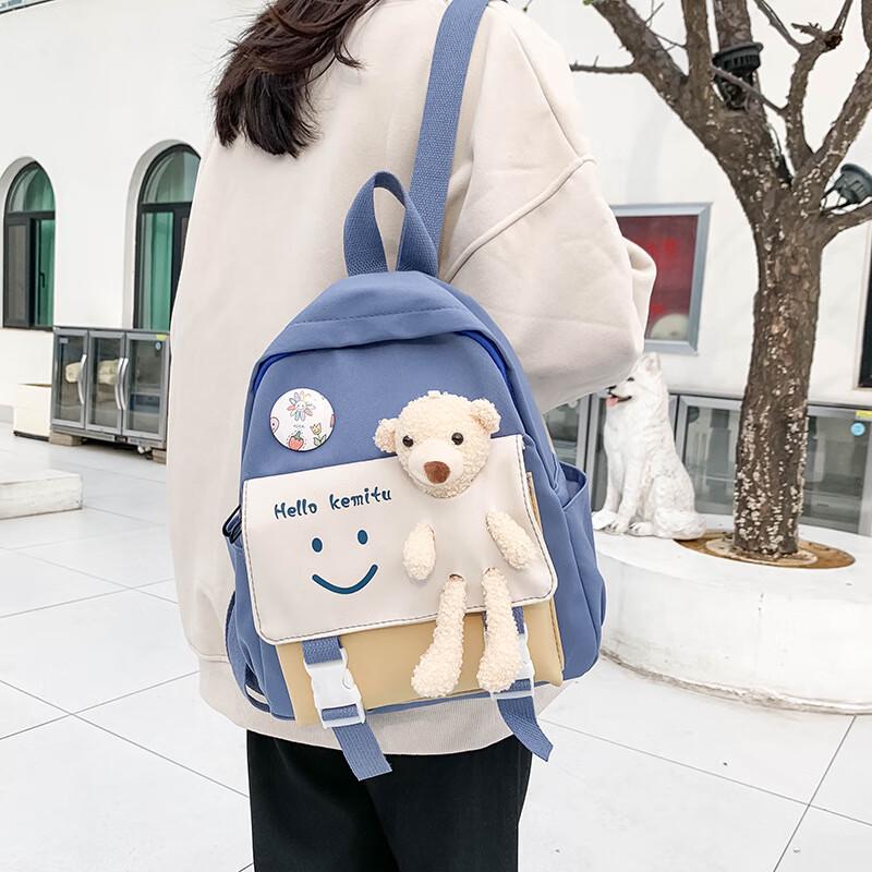 Oumanfei Plush Bear Patchwork Student Backpack