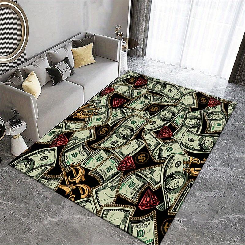Luxurious Dollar Bill Design Area Rug  Polyester, Non-Slip & Lightweight | Multi-Color Rectangular Carpet for Living Room,