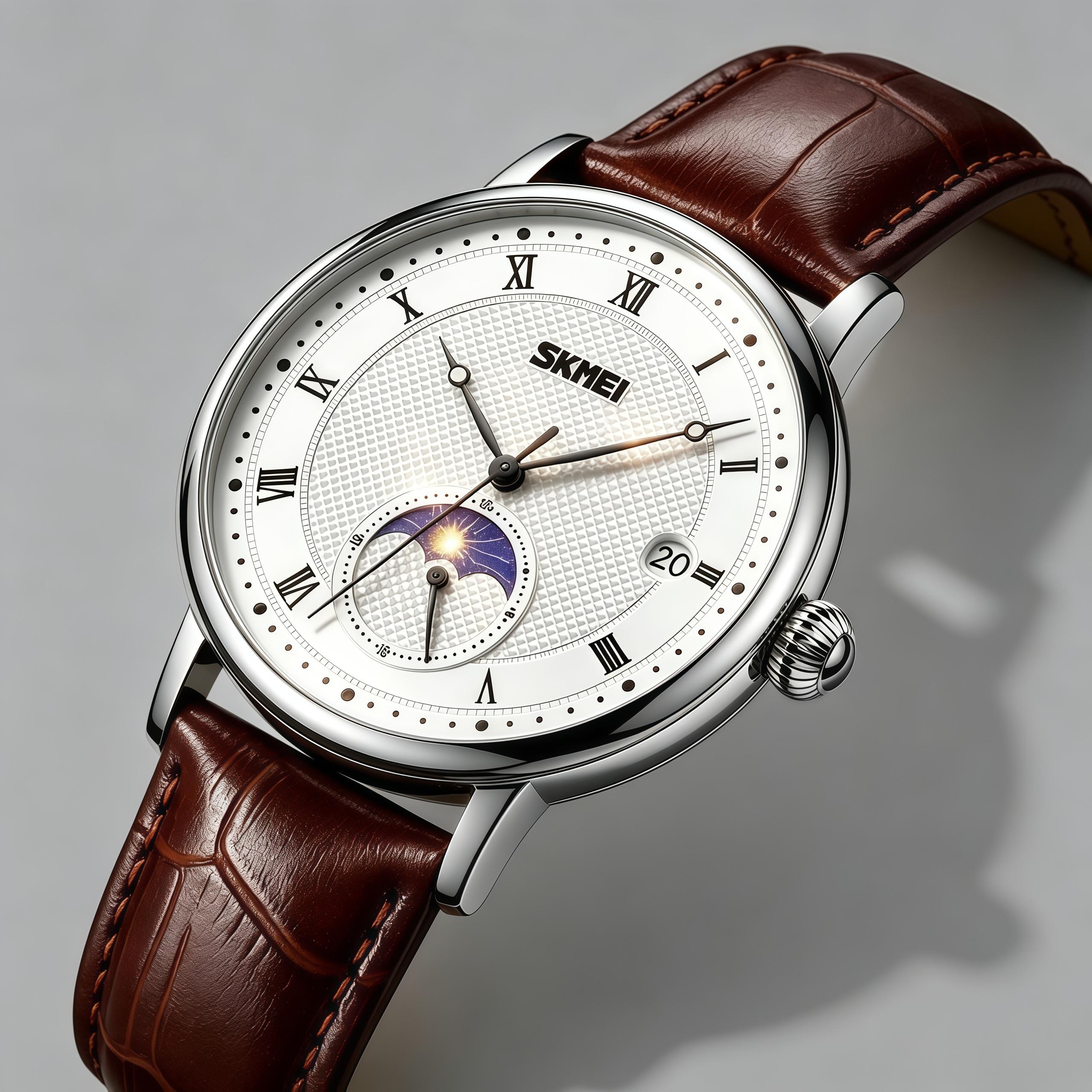 Men s Quartz Watch SKMEI Leather Strap 12mm Slim 30M Waterproof 9308