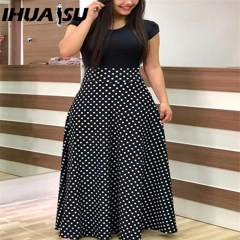 

ИГУАСУ Платье бохо с цветочным принтом, пэчворк, с коротким рукавом, летнее, с круглым вырезом, с большой юбкой, длинное L