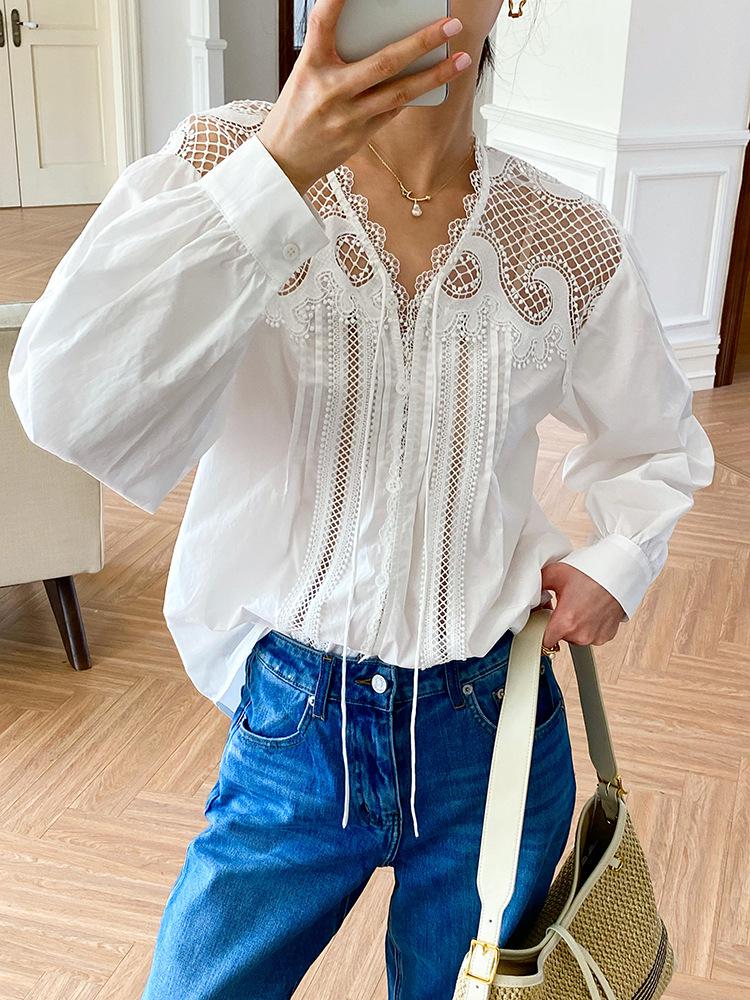 Autumn New White French-Style Women's Long Sleeve Shirt