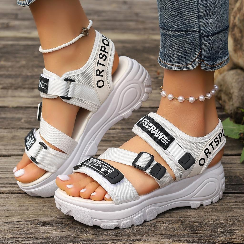 2025 Summer New Muffin Thick Bottom Non-slip Heightening Velcro Foreign Trade Large Size Sports Sandals Women's Spot