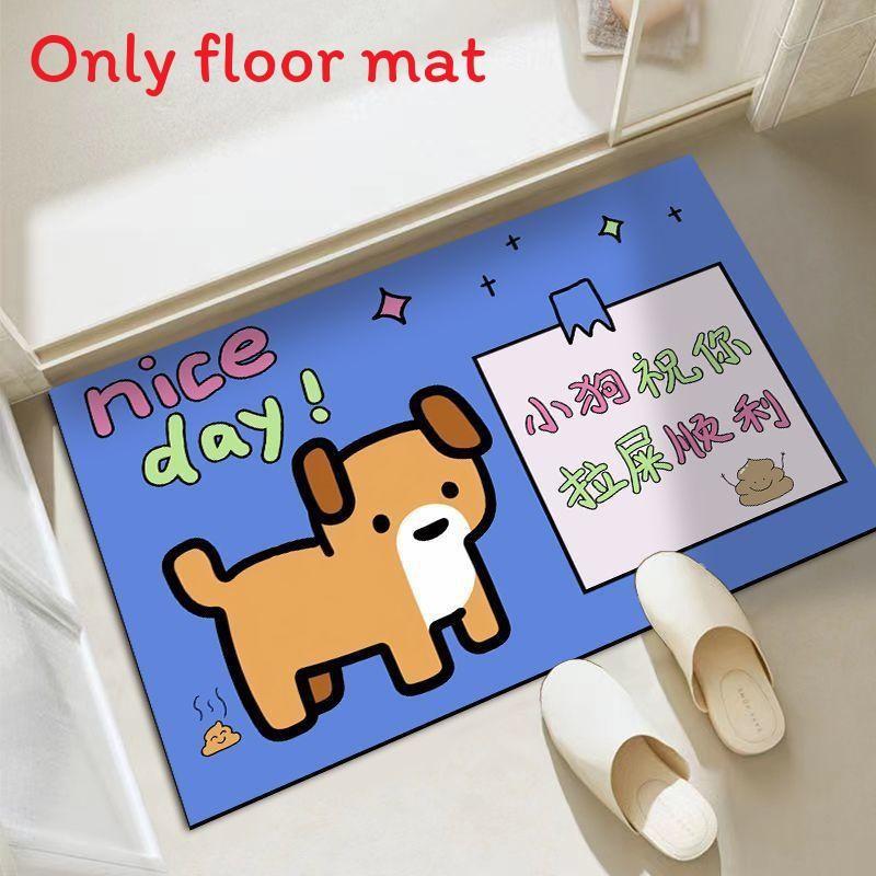 Cute Dog Cartoon Cat Checkered Pattern Diatom Mud Cushion Kitchen Carpet Toilet