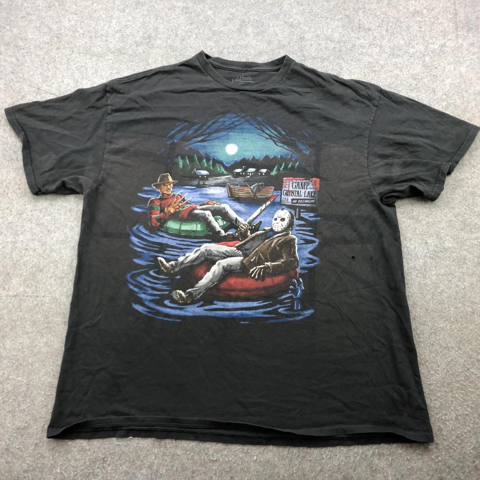 Freddy Krueger Jason Voorhees Shirt Mens 2XL Black Camp Crystal Lake Tee Horror M