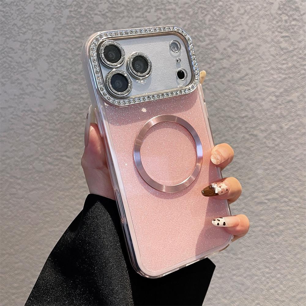 Luxury Glitter Diamond Case for iPhone 17 Pro Max: Full Coverage Magnetic Suction, Pure Color Compatibility with iPhone 16/15/14/13