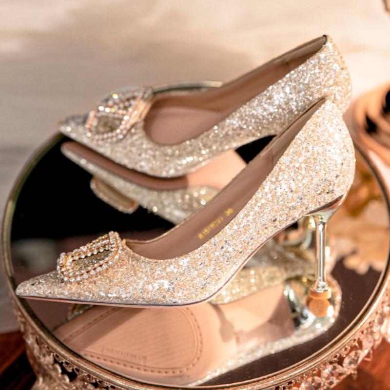 Women Rhinestone Wedding Shoes New Luxury Buckle Decorative Banquet Heels Women Fashion Elegant Sexy High Heels Shoes for Women